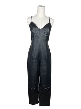 Vintage Black Leather One Piece Tie Back Shape FX Halter Sleeveless Jumpsuit L